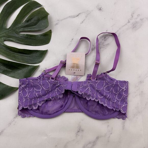 Savage Fenty Womens Balconette Bra Size 34 DD New Purple Lace Sheer - Picture 4 of 7